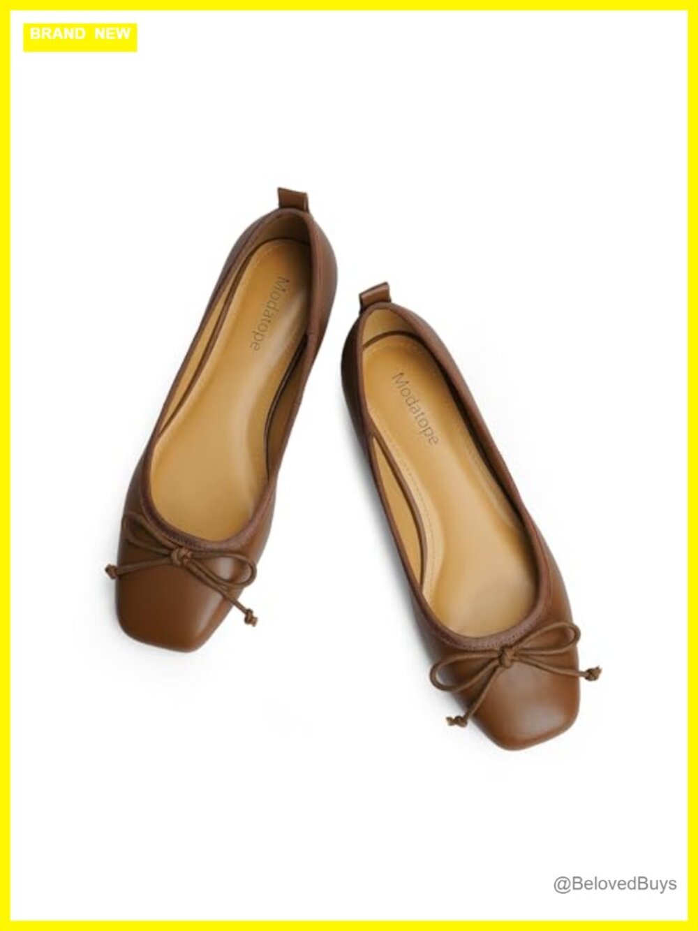 Ballet Flats with Bow, Faux Leather, Slip-On, Cushioned, Square Toe, Women